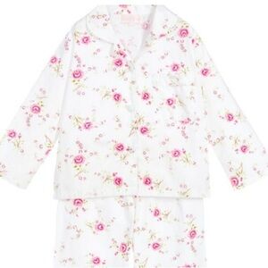 Powell craft pajama top womens small 100% cotton white pink Floral button